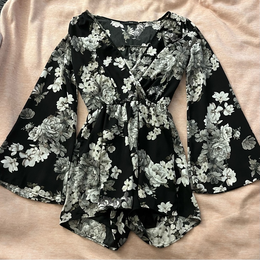 (Small) Long Sleeve Floral Romper